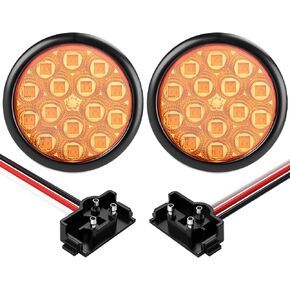 2 PCS 4 Inch LED Trailer Light, Stop Turn Tail Lights with Grommet and Plug, Side Clearance Marker Lamps Sealed Flush - Round Amber