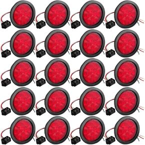 20 Pcs 4 Inch Round LED Trailer Tail Lights 12 LED Waterproof 4" 12V Brake Stop Turn Tail Marker Trailer Lights Sealed Flush Mount for Truck RV Boat (Red)