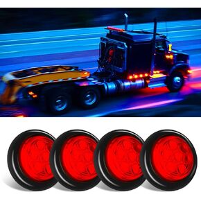 4 Pack Sealed Waterproof Round 2 Inch Amber 7 LED Clearance Marker Lights Signal Tail Light with Rubber Grommet Flush Mount for Trailer Truck Bus Pickup ATV RV Lorry Caravan 12V
