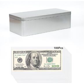 Black Metal Cash Box with 100 PCS Clear Paper Money Holders, Dollar Bill Holder with Storage Case Single Row Currency Tray Money Holder Clear Paper Money Currency Collection Sleeves Protector Bag