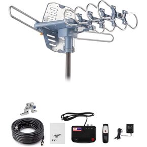 Outdoor TV Antenna,Digital Amplified HDTV Antenna & 60 ft RG6 Coax Cable,150 Miles Long Range Wireless Remote 360 Degree Rotation Support 4K 1080P 2 TVs