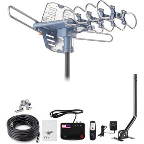 Outdoor TV Antenna,Digital Amplified HDTV Antenna & 60 ft RG6 Coax Cable,200 Miles Long Range Wireless Remote 360 Degree Rotation Support 4K 1080P 2 TVs in Kuwait