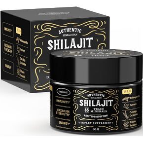 Shilajit Pure Himalayan Organic, Shilajit Resin with 85+ Trace Minerals and Fulvic Acid for Enhanced Energy and Immune, Support Men & Women, Gold Grade, 800MG/time, 60+ Serving 45g Jar