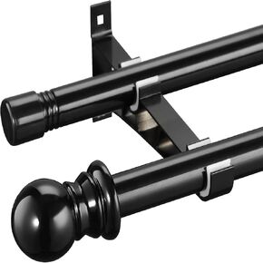 Double Curtain Rods for Windows 48 to 84 Inch - 1 Inch Heavy Duty Adjustable Double Window Rods - Decorative Black Dual Curtain Rod for Sliding Glass Door, Patio, Bedroom, Kitchen, Bathroom in Kuwait