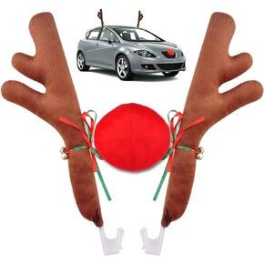 Car Reindeer Antlers & Nose Christmas Costume Auto Decoration, Rudolph Reindeer Jingle Bell Added to Holiday Spirit by Angooni