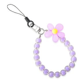 Cell Phone Chain Wrist Strap for Phone Case Keychain Pink Flower Beaded Phone Lanyard Wrist Strap Cell Phone Accessories Bracelet Wristlet Strap for Women Girls Birthday Graduation Gifts for Friends
