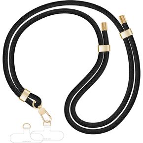 Phone Lanyards For Around The Neck, Crossbody Cell Phone Strap with Premium Metal Buckles Universal Neck Strap Holder with Clear Phone Patches For All Smartphones-Black
