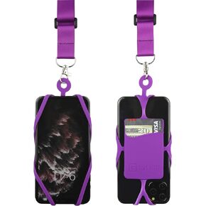 Gear Beast Cell Phone Lanyard with Adjustable Neck Strap Compatible with iPhone Galaxy & Most Smartphones, Silicone Phone Holder with Card Pocket and Adjustable Satin Polyester Lanyard