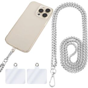 Metal Phone Chain Holder, Universal Cell Phone Crossbody Neck Lanyard with Tether Pads Adjustable Phone Wrist Strap