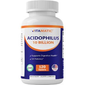 Vitamatic Acidophilus Probiotic - 10 Billion CFU - 5X Potency - Daily Probiotic Supplement, Supports Digestive Health - 120 Tablets