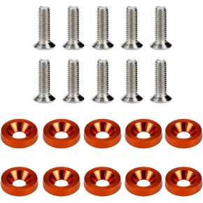 10 Pcs M6x16mm Aluminum Fender Bumper Washer Bolts, CNC Billet Aluminum Car Body Decorative Fastener Kit, Orange
