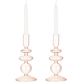 Navaris Glass Candle Holder - Set Of 2, Pink - Clear Decorative Candle Holder For The Home - Pink Stand For Stylish Interior Design - Transparent And Modern