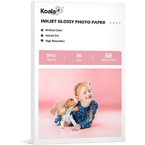Koala Glossy Thick Inkjet Photo Paper 5X7 Inches 50 Sheets for Invitation Cards 54lb Compatible with Inkjet Printer Use DYE INK 200gsm