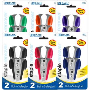 BAZIC Claw Style Staples Remover Safety Lock 2 Count, Colors May Vary (1 Pack)