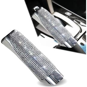 Pack-1 Bling Car Handbrake Cover, Diamond Studded Car Shift Gear Cover, Rhinestone Handbrake Protective Cover, Handbrake Shell Pull Handle Cover (White)