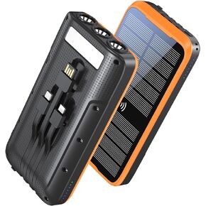 superallure Solar Charger Power Bank,Portable Charger,43800mAh Qc3.0 Fast Charger Qi 10W Wireless Charging Built-in 2 Kinds Output Cable and 680Lumen Bright flashlights
