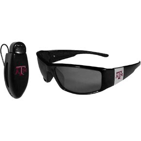 نظارة شمسية Siskiyou NCAA من الكروم الأسود مع حزمة مشبك قناع - حماية من الأشعة فوق البنفسجية - عدسات غير مستقطبة - نظارة شمسية واضحة الرؤية (Texas A&M Aggies - أسود) in Kuwait