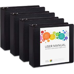 3 inch 3 Ring Binders, Rugged Heavy Duty Design for Home, Office, and School, Holds up to 625 Sheets of 8.5 Inch x 11 Inch Paper, Black, 4 Pack