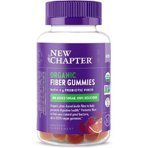 New Chapter Organic Fiber Gummies for Adults, up to 8g Plant-Based Prebiotic Fiber for Digestive Health, Vegan, Non-GMO, USDA Organic, Gluten Free, Citrus-Berry Flavored, 60 ct