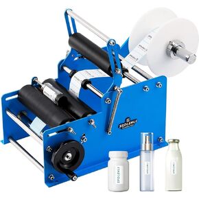 Bottle Labeling Machine with Swing Arm, Manual Round Bottle Labeler Label Applicator Adjustable Self-Adhesive Labeling Machine for φ0.6-4.7" Cylinder (with Pressing bar)