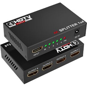 مقسم HDMI 1 في 4 مخرج 1 × 4 مقسم فيديو Hdmi يعرض شاشة متعددة مكررة/مرآة، يدعم Ultra HD 1080P 4K/2K و3D، للتلفزيون، والشاشات، والكمبيوتر، وDVD، وجهاز العرض (1 في 4 خارج) in Kuwait