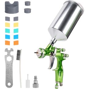 Huepar HVLP Gravity Feed Air Spray Gun with 1.3mm Stainless Steel Nozzle, 14CFM Professional Paint Gun Automotive with 600ml Aluminum Cup, 1/4 Adaptor and Filter, Optimal Working Pressure 29psi-SG300T