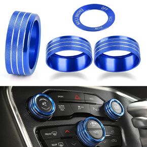 Blue Control Knob Cover Radio Tune Audio Volume Air Conditioner AC Climate Twist Switch Button Aluminum Ring Decal Trim Compatible with Dodge Challenger/Charger/Chrysler 300 300s 2015-2021