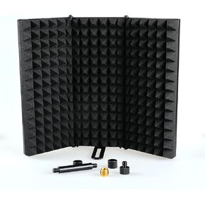 Microphone Isolation Shield, Foldable Mic Shield with Triple Sound Insulation, Reflection Filter with 3/8" and 5/8" Mic Threaded Mount