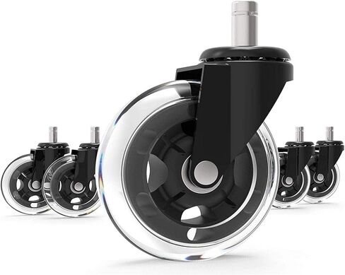 استبدال عجلات كراسي المكتب GBL 5 × - عجلات مطاطية ذات شفرات دوارة عالمية هادئة وسلسة - آمنة لجميع أنواع الأرضيات - يمكن لعجلات كراسي المكتب شديدة التحمل حمل 650 رطلاً in Kuwait