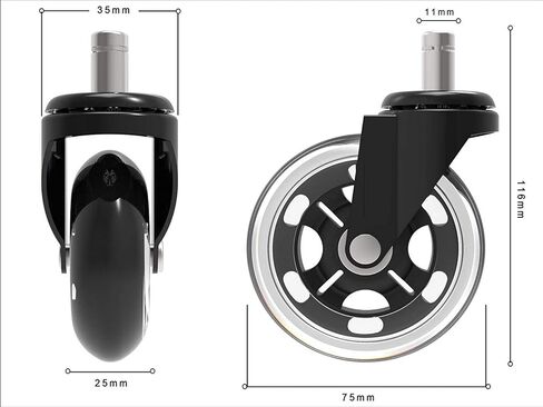 استبدال عجلات كراسي المكتب GBL 5 × - عجلات مطاطية ذات شفرات دوارة عالمية هادئة وسلسة - آمنة لجميع أنواع الأرضيات - يمكن لعجلات كراسي المكتب شديدة التحمل حمل 650 رطلاً in Kuwait