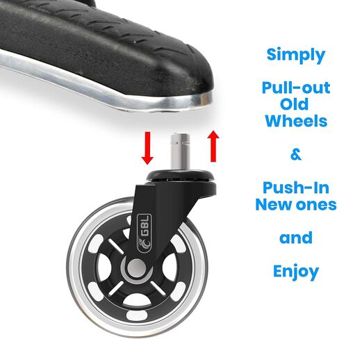 استبدال عجلات كراسي المكتب GBL 5 × - عجلات مطاطية ذات شفرات دوارة عالمية هادئة وسلسة - آمنة لجميع أنواع الأرضيات - يمكن لعجلات كراسي المكتب شديدة التحمل حمل 650 رطلاً in Kuwait