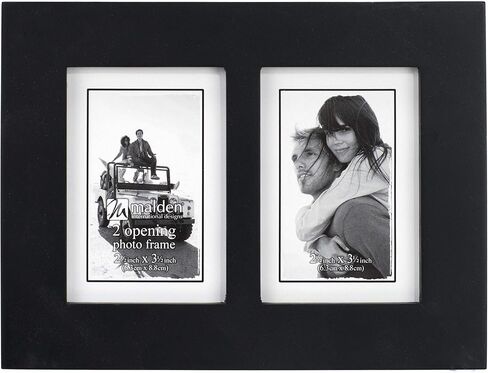 Malden Double 2x3 Picture Frame - Wide Real Wood Molding, Real Glass - Black in Saudi Arabia