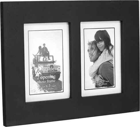 Malden Double 2x3 Picture Frame - Wide Real Wood Molding, Real Glass - Black in Saudi Arabia