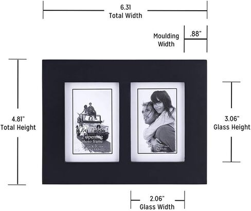 Malden Double 2x3 Picture Frame - Wide Real Wood Molding, Real Glass - Black in Saudi Arabia