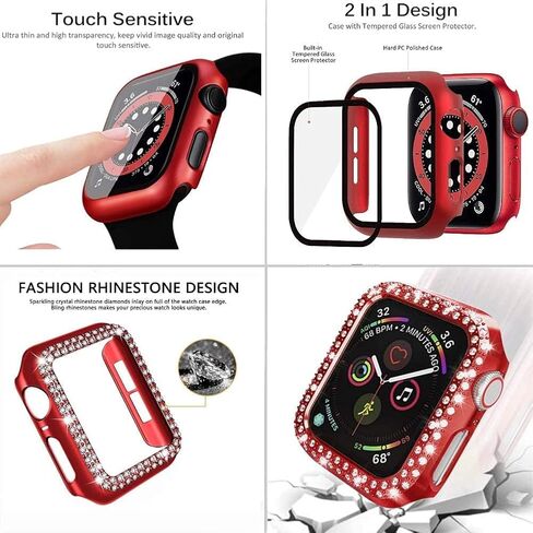 3-Pack Compatible For Apple Watch Band 38mm 40mm 41mm 42mm 44mm 45mm 46mm 49mm, Bling Jewelry Metal Bands with Diamond Case + Screen Protective Cover For iWatch Series 11/10/9/8/7/6/5/4/3/2/1/SE (Rose Gold, 46mm) in Kuwait