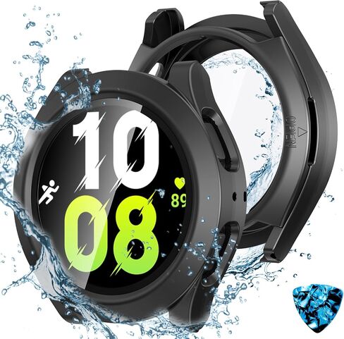 [2 in 1] Tensea for Samsung Galaxy Watch 5 2022 & 4 2021 44mm Waterproof Screen Protector Case Accessories, Protective PC Face Cover Built-in Anti-Fog Tempered Glass, Front & Back Bumper, 44 mm in Saudi Arabia