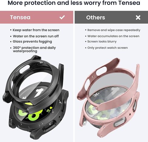 [2 in 1] Tensea for Samsung Galaxy Watch 5 2022 & 4 2021 44mm Waterproof Screen Protector Case Accessories, Protective PC Face Cover Built-in Anti-Fog Tempered Glass, Front & Back Bumper, 44 mm in Saudi Arabia