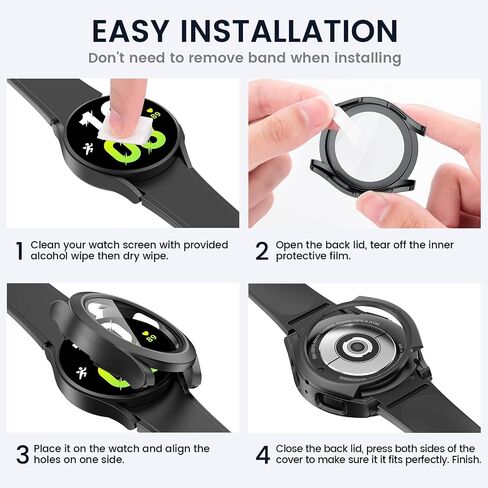 [2 in 1] Tensea for Samsung Galaxy Watch 5 2022 & 4 2021 44mm Waterproof Screen Protector Case Accessories, Protective PC Face Cover Built-in Anti-Fog Tempered Glass, Front & Back Bumper, 44 mm in Saudi Arabia