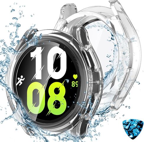 [2 in 1] Tensea for Samsung Galaxy Watch 5 2022 & 4 2021 44mm Waterproof Screen Protector Case Accessories, Protective PC Face Cover Built-in Anti-Fog Tempered Glass, Front & Back Bumper, 44 mm in Saudi Arabia