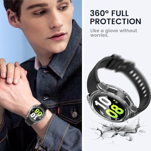 [2 in 1] Tensea for Samsung Galaxy Watch 5 2022 & 4 2021 44mm Waterproof Screen Protector Case Accessories, Protective PC Face Cover Built-in Anti-Fog Tempered Glass, Front & Back Bumper, 44 mm in Saudi Arabia