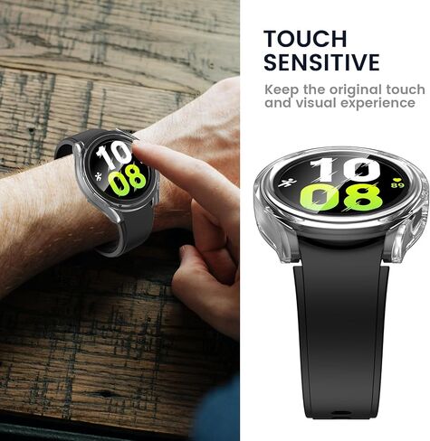 [2 in 1] Tensea for Samsung Galaxy Watch 5 2022 & 4 2021 44mm Waterproof Screen Protector Case Accessories, Protective PC Face Cover Built-in Anti-Fog Tempered Glass, Front & Back Bumper, 44 mm in Saudi Arabia
