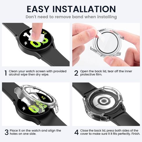 [2 in 1] Tensea for Samsung Galaxy Watch 5 2022 & 4 2021 44mm Waterproof Screen Protector Case Accessories, Protective PC Face Cover Built-in Anti-Fog Tempered Glass, Front & Back Bumper, 44 mm in Saudi Arabia