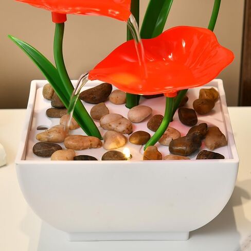 USB Powered Tabletop Fountain with Reflective Lighting Feature and Natural River Rocks, Desktop 3-Tier Indoor Golden Lotus Leaf and Flower Relaxation Fountains Waterfall, Office Home Decor in Saudi Arabia