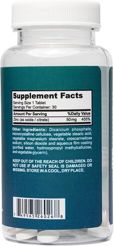 مكملات الزنك للرجال والنساء - مكملات الزنك 50 ملغ تدعم الجهاز المناعي، والبشرة الصحية، وتحسن الرؤية ومضادات الأكسدة، تركيبة غير معدلة وراثيًا، تم تركيبها في الولايات المتحدة الأمريكية، 30 قرصًا in Kuwait