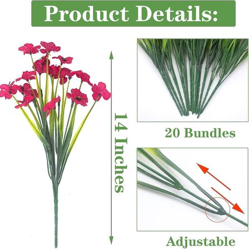 Artificial Fall Flowers for Outdoors, 20 Bundles Faux Plants No Fade Plastic Shrubs Autumn Decor Farmhouse Home Garden Thanksgiving (Fall Orange) in Saudi Arabia