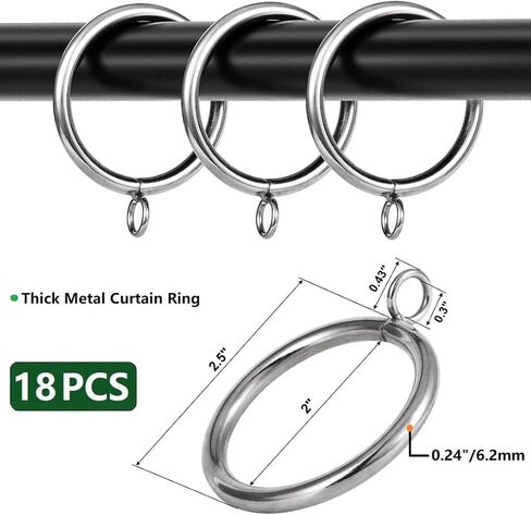 Thick Metal Curtain Rings,2.0-Inch Inner Diameter 0.24-Inch Wire Diameter,Fit up 1.7-inch Rods (Antique Brass-18Pcs) in Kuwait