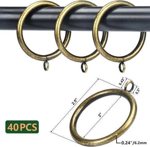Thick Metal Curtain Rings,2.0-Inch Inner Diameter 0.24-Inch Wire Diameter,Fit up 1.7-inch Rods (Antique Brass-18Pcs) in Saudi Arabia