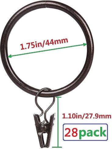 Curtain Rings with Clips Interior Diameter 1.75inch,Fits Up to 1 1/2 Inch Rod (Oil Rubbed Bronze-28pcs) in Saudi Arabia