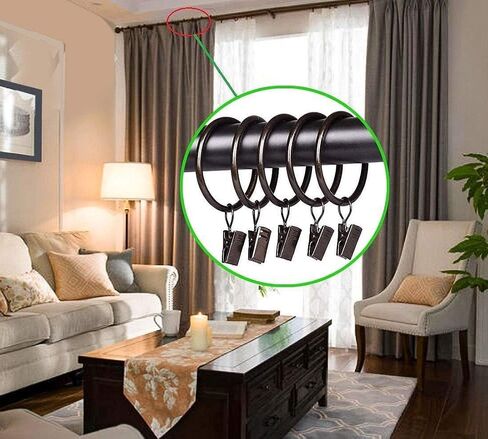 Curtain Rings with Clips Interior Diameter 1.75inch,Fits Up to 1 1/2 Inch Rod (Oil Rubbed Bronze-28pcs) in Saudi Arabia