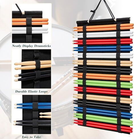 حامل أعواد الطبل المعلق، عرض أعواد الطبل لـ 15 زوجًا من أعواد الطبل، منظم حامل أعواد الطبل (أسود) in Kuwait